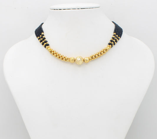 Elegant Dual-Layer Gold Bead Mangalsutra – 1 Gram Gold Plated Black Bead Choker for Modern Brides ✨