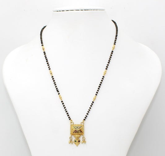 Antique Square Gold Plated Mangalsutra – Traditional Maharashtrian Style Pendant with Black Beads 💛