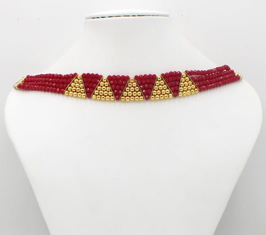 Handcrafted Red & Gold Beaded Choker Necklace – Bold Ethnic Statement Jewellery for Women