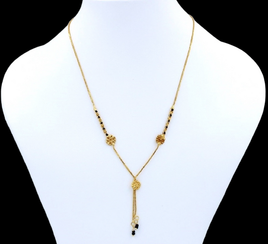Floral Dual Drop Gold Plated Mangalsutra 💛 | Lightweight Daily Wear Black Bead Chain