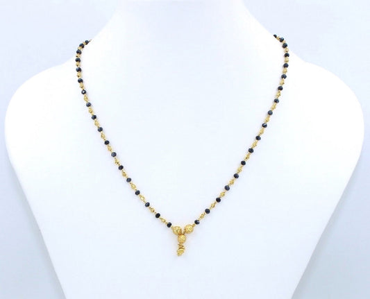 Classic Daily Wear Gold Plated Mangalsutra 💛 | Lightweight Black Bead Chain with Floral Pendant