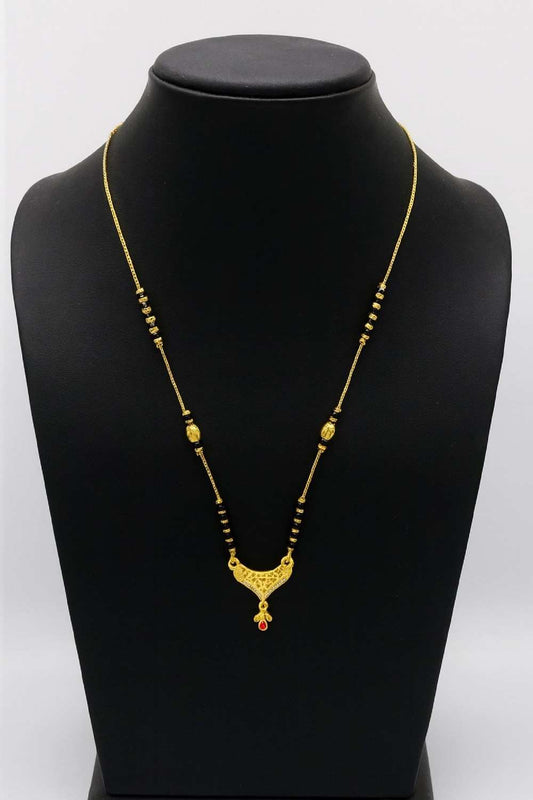 Traditional Dual-Tone Mangalsutra – Gold-Plated with Red Stone Pendant for Daily Wear