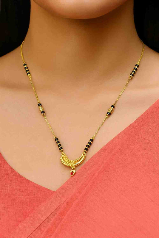 Gold-Plated Daily Wear Mangalsutra – Classic Black Beads with Designer Ball Pendant