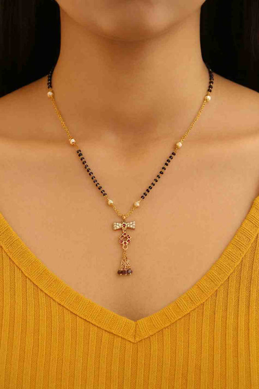 Classic Gold-Plated Black Bead Mangalsutra – Elegant Ball Pendant Daily Wear Design