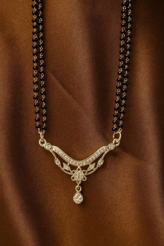 Designer Silver Pendant Mangalsutra with Black Beads