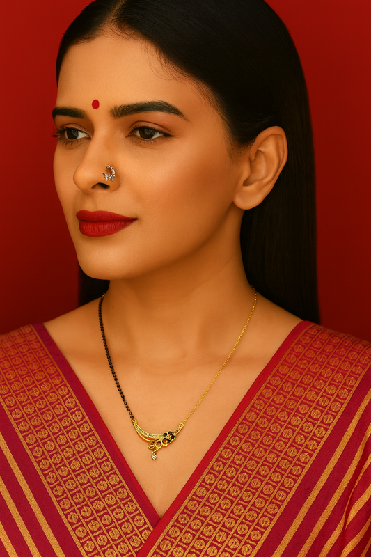 Floral Design Half-Chain Gold-Plated Mangalsutra with CZ Stones – Modern Daily Wear