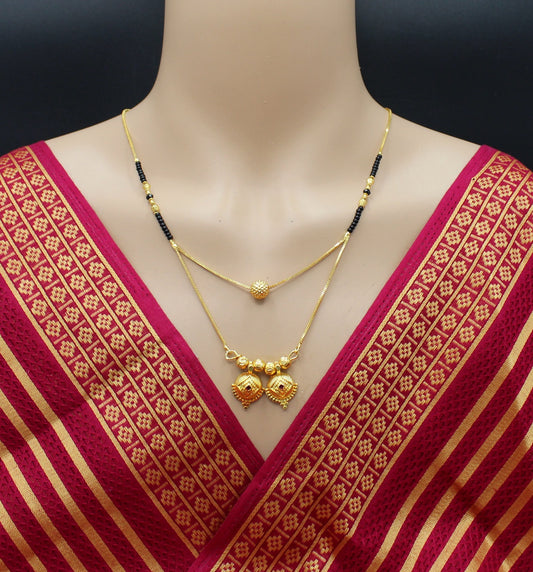 Royal Double Layer Gold-Plated Mangalsutra – Traditional Heart Dome Design 💛