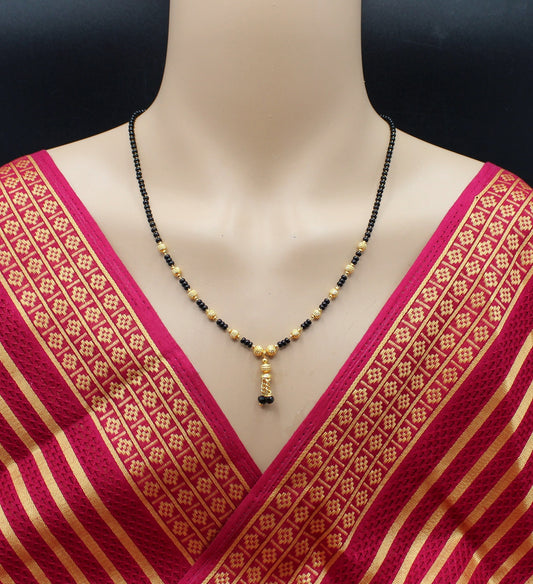 Classic Gold Plated Black Bead Mangalsutra with Hanging Tassel – Everyday Traditional Elegance 💛