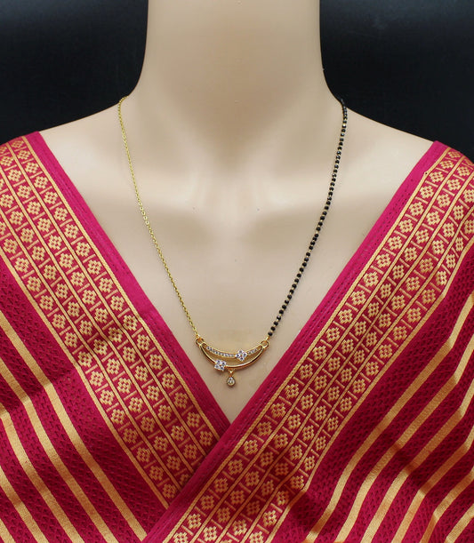 Floral CZ Pendant Half-Chain Gold-Plated Mangalsutra – Elegant Daily & Festive Wear