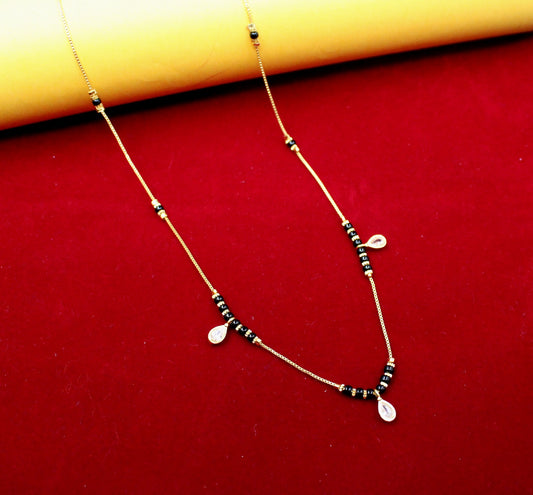 Gold-Plated Mangalsutra with Black Beads & Teardrop Charms – Elegant Daily Wear Jewellery