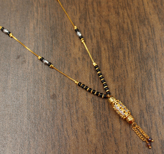Stylish Gold-Plated Mangalsutra with Designer Pendant & Black Beads – Perfect for Daily & Festive Wear