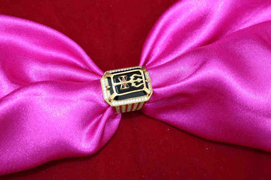 1 Gram Gold Plated Shiv On Black Stone Gorgeous Design Ring For Men