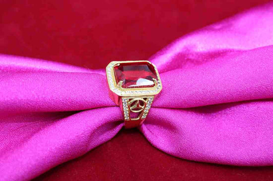 1 Gram Gold Diamond With Mercedes Logo Design Ring For Men