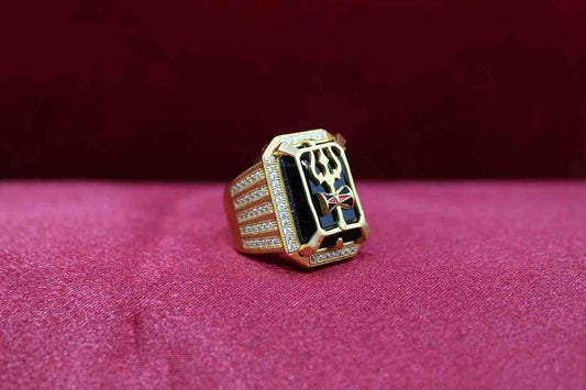 1 Gram Gold Plated Shiv On Black Stone Gorgeous Design Ring For Men