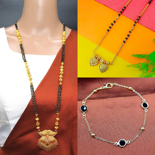 Soni Jewellery Combo of 3 Traditional Daily Wear Mangalsutra for Women (Pack Of 3) (1 Long Mangalsutra, 1 Short Vati Mangalsutra, 1 bracelet)