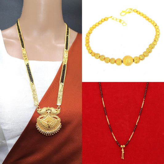Soni Jewellery Combo of 3 Traditional Daily Wear Mangalsutra for Women (Pack Of 3) (1 Long Mangalsutra, 1 Short Mangalsutra, 1 bracelet)