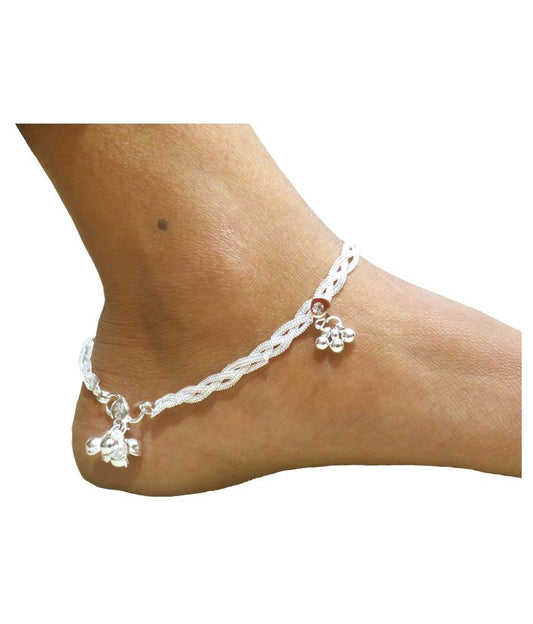 Classic Silver-Plated Braided Payal with Ghungroo – Traditional Indian Anklet for Women