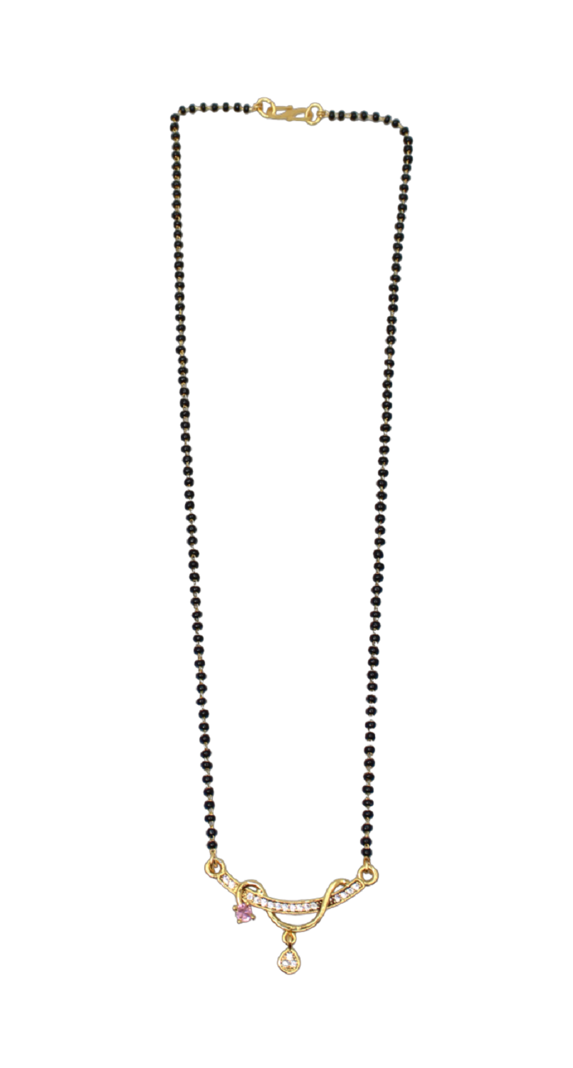 Stylish Gold-Plated Mangalsutra with Pink & White CZ Stones