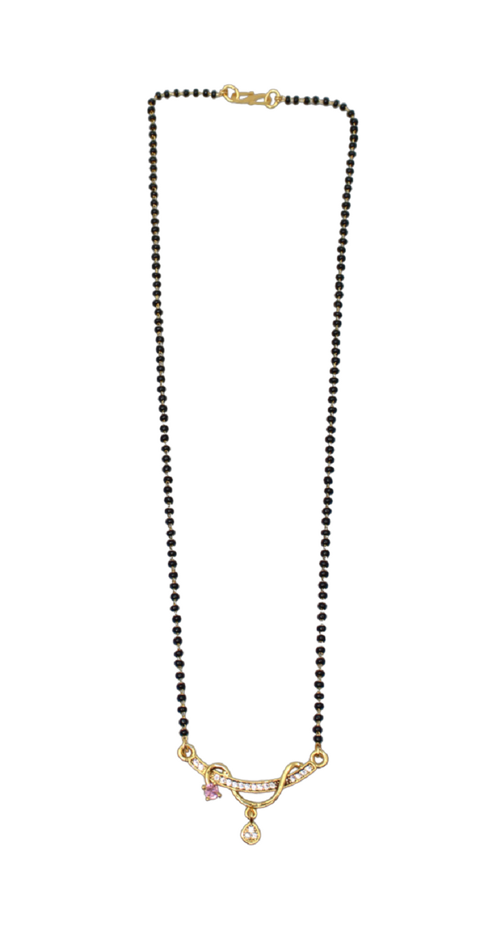Stylish Gold-Plated Mangalsutra with Pink & White CZ Stones