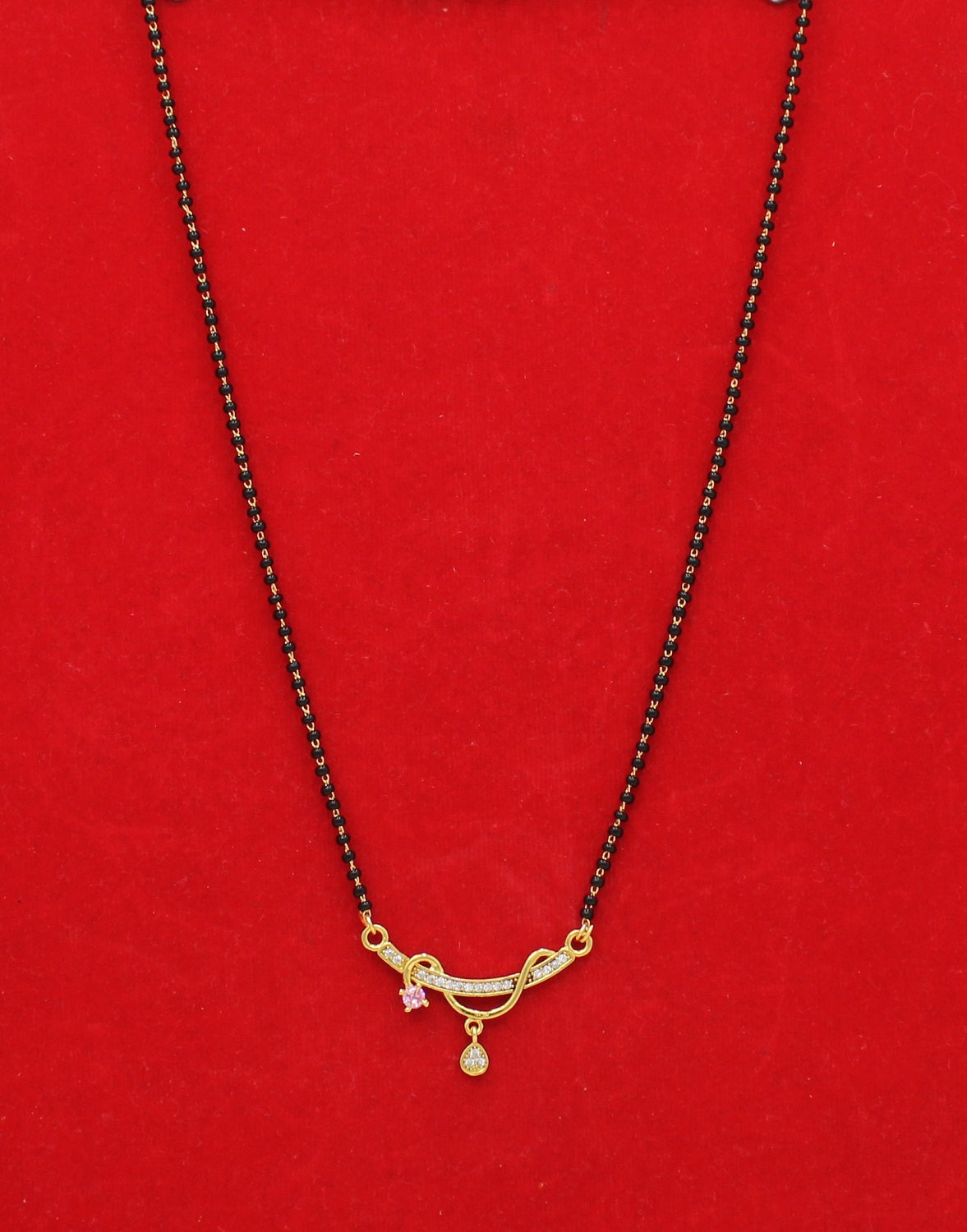 Stylish Gold-Plated Mangalsutra with Pink & White CZ Stones