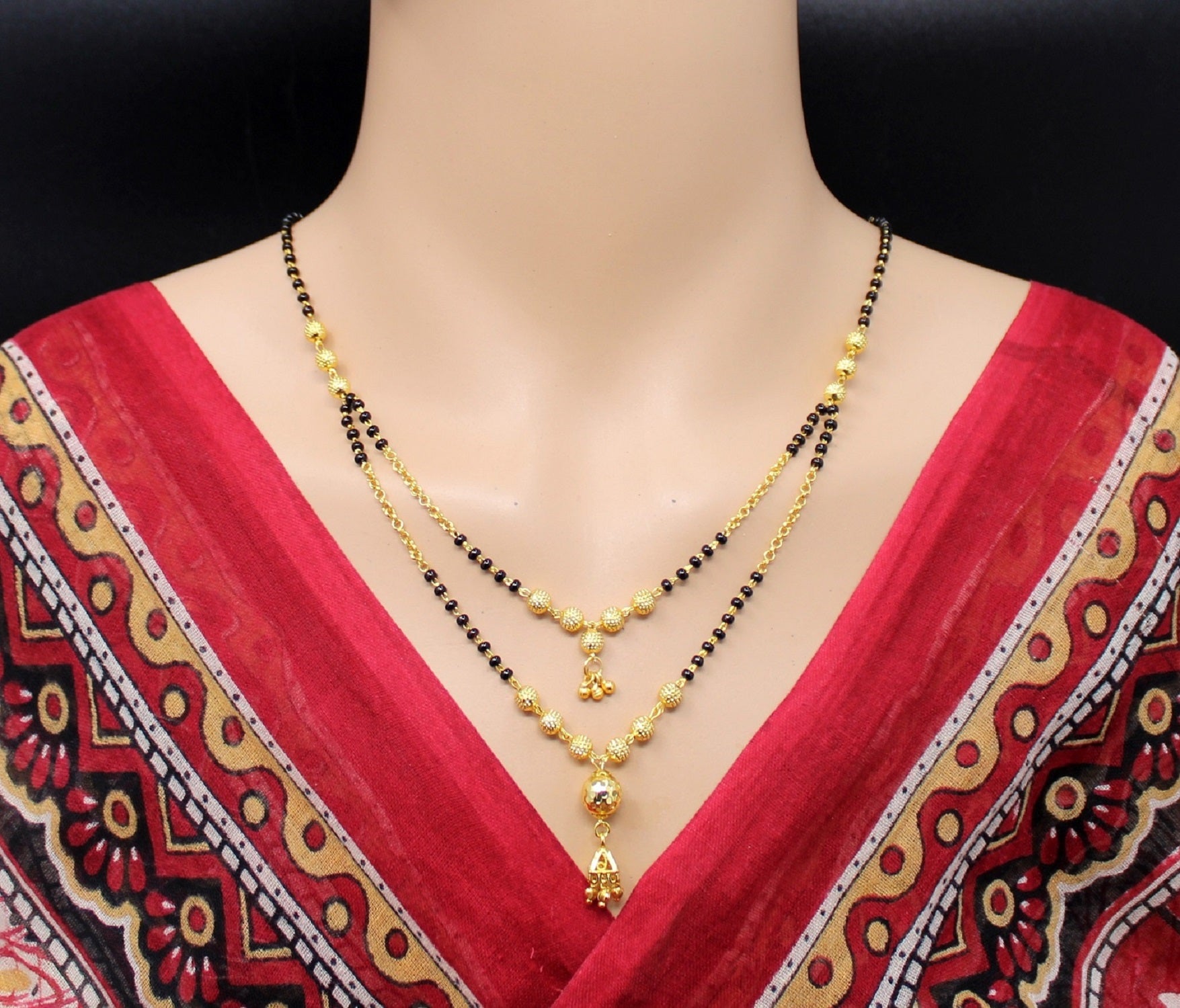 Double Layer Gold Plated Designer Mangalsutra 💛 | Traditional Yet Trendy Black Bead Chain for Daily & Festive Wear