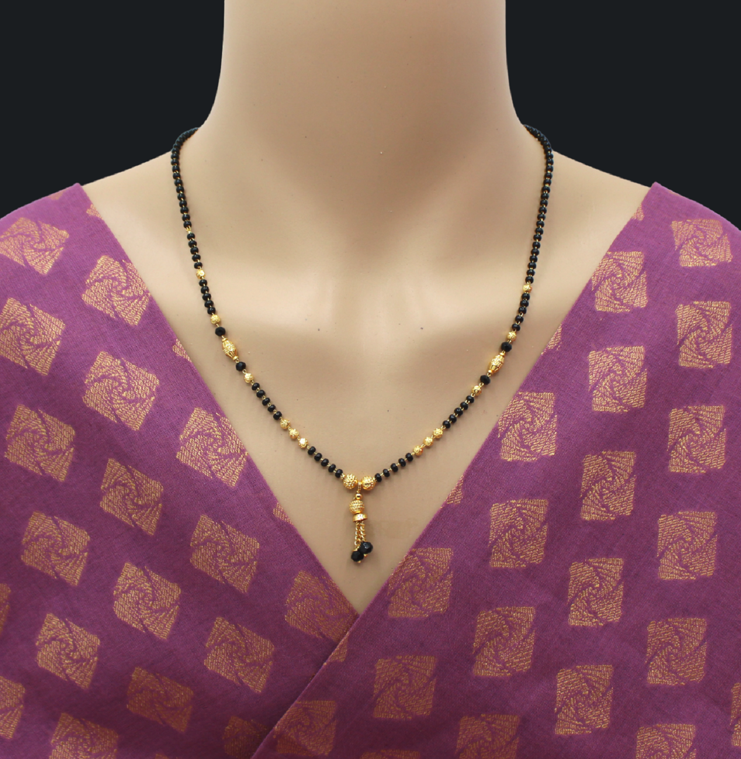 Traditional Gold Plated Daily Wear Mangalsutra with Black Beads & Hanging Tassel – Lightweight & Elegant 💛