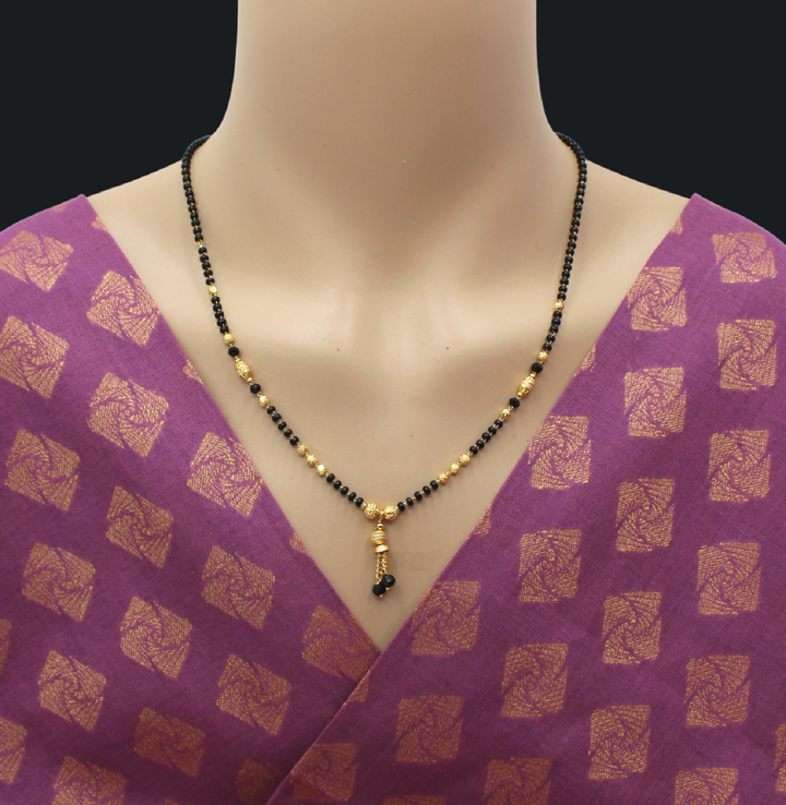 Traditional Gold Plated Daily Wear Mangalsutra with Black Beads & Hanging Tassel – Lightweight & Elegant 💛