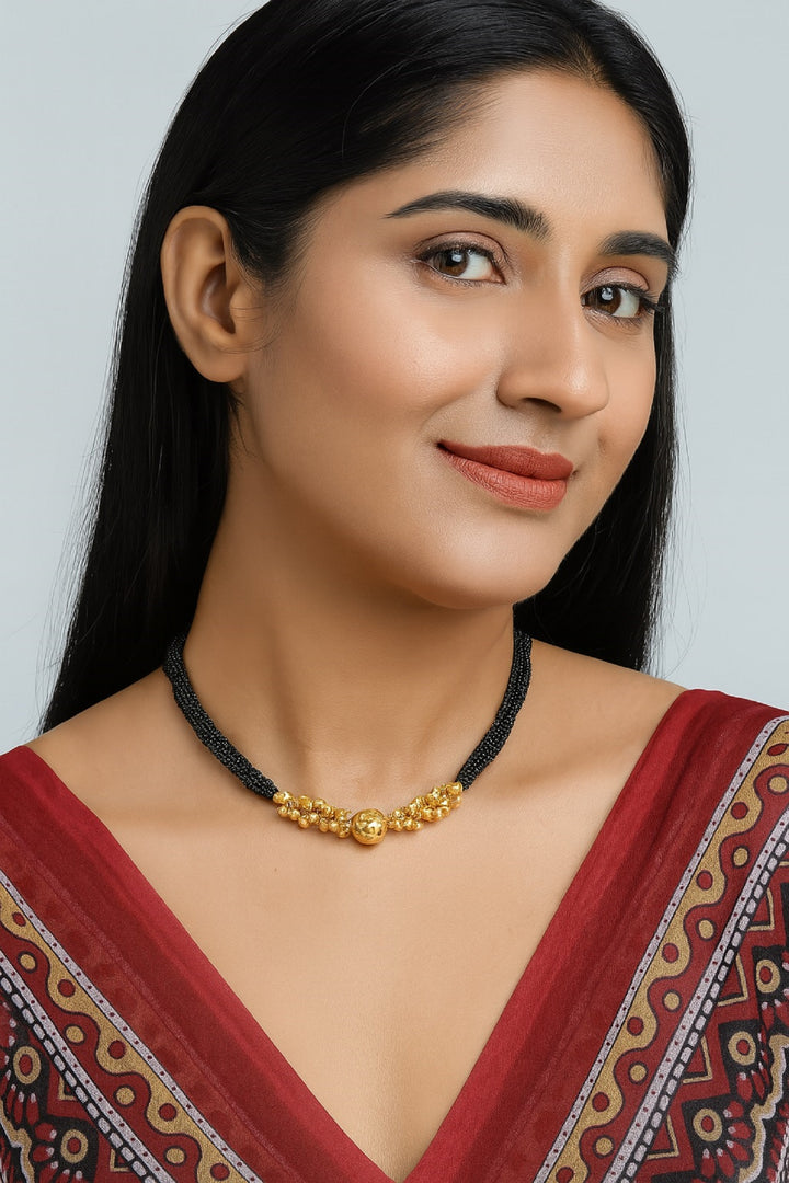 Royal Black Bead Choker Mangalsutra with Golden Cluster Beads – Elegant Modern Design 💛