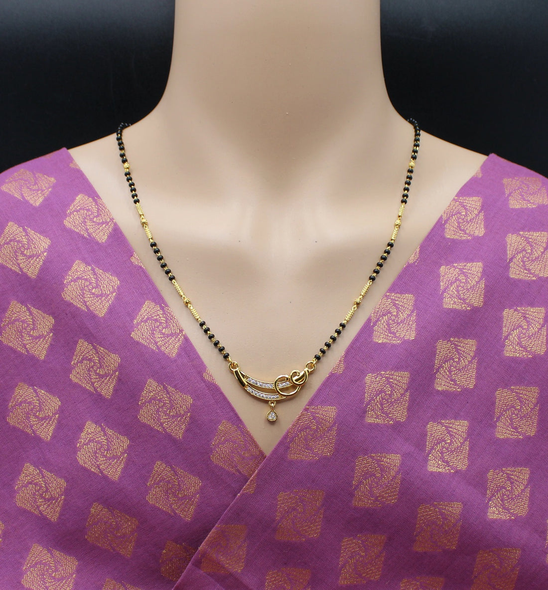 Stylish Gold-Plated Mangalsutra with Spiral Pendant & Black Beads