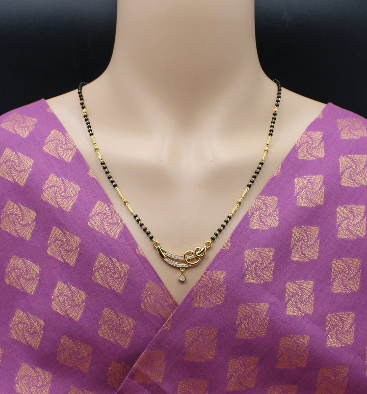 Stylish Gold-Plated Mangalsutra with Spiral Pendant & Black Beads