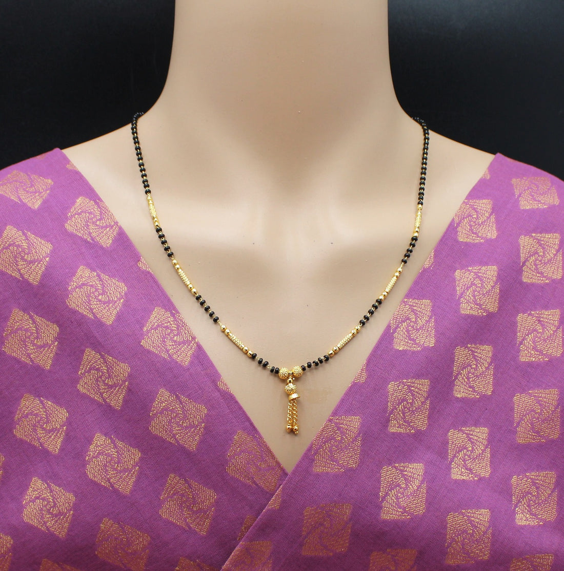 Simple Daily Wear Gold Plated Black Bead Mangalsutra with Elegant Hanging Pendant – Lightweight & Stylish 💛