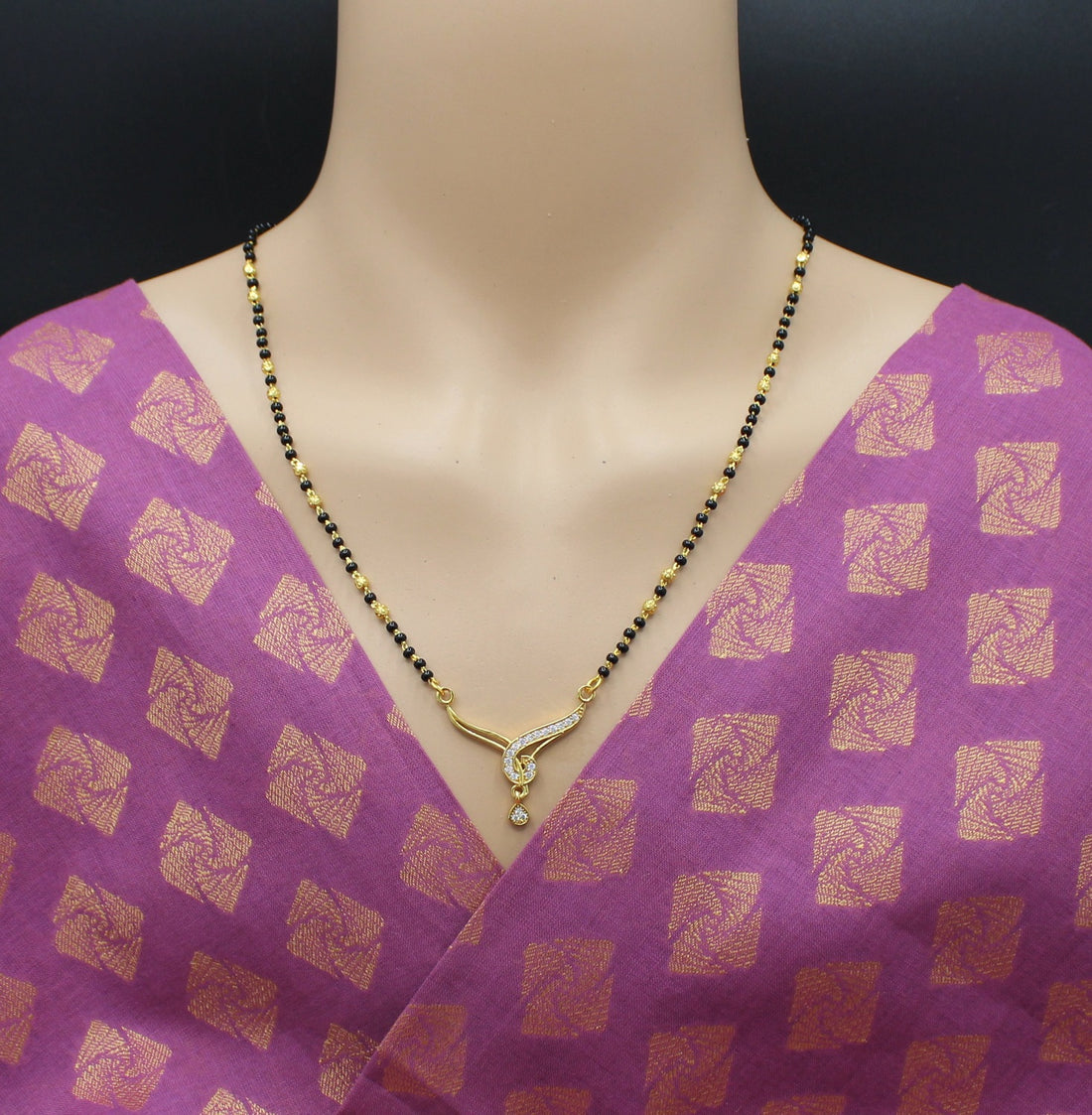 Elegant Dual Bead Gold-Plated Mangalsutra with CZ Pendant