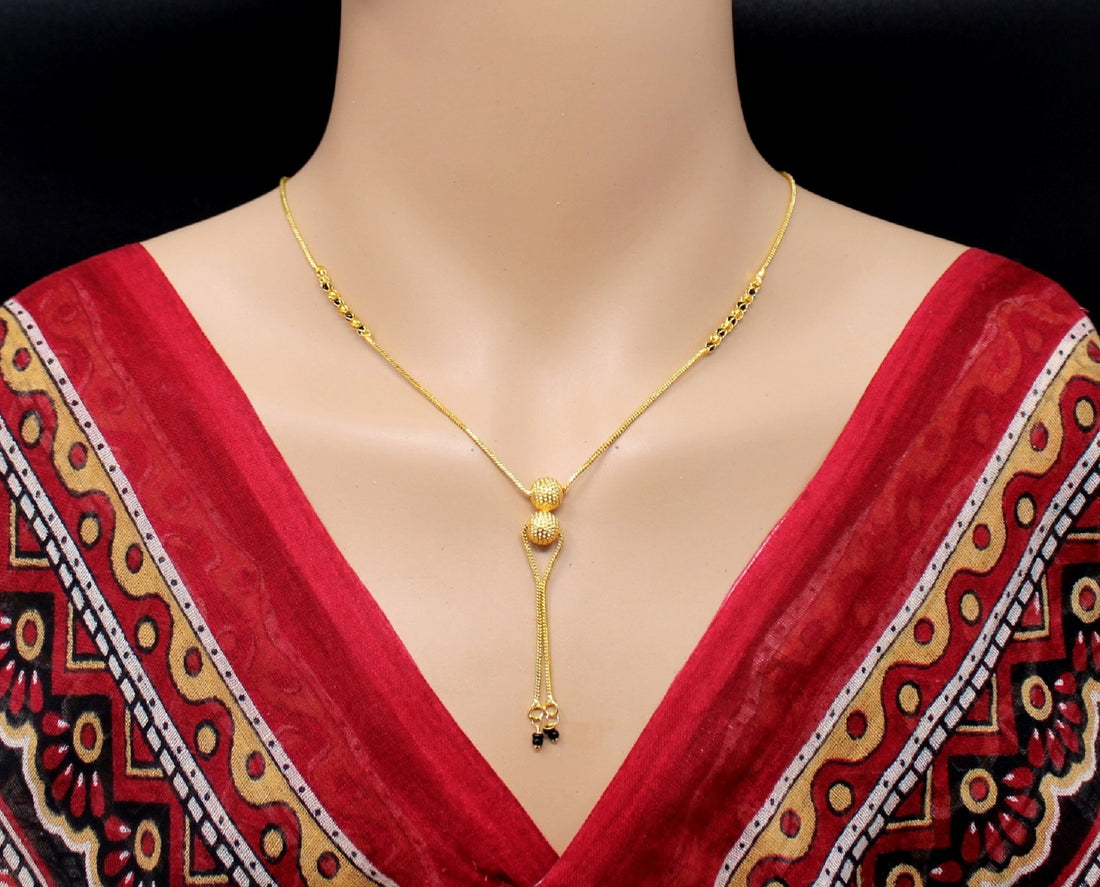 Minimal Gold Plated Double Ball Mangalsutra 💛 | Elegant Daily Wear Black Bead Chain