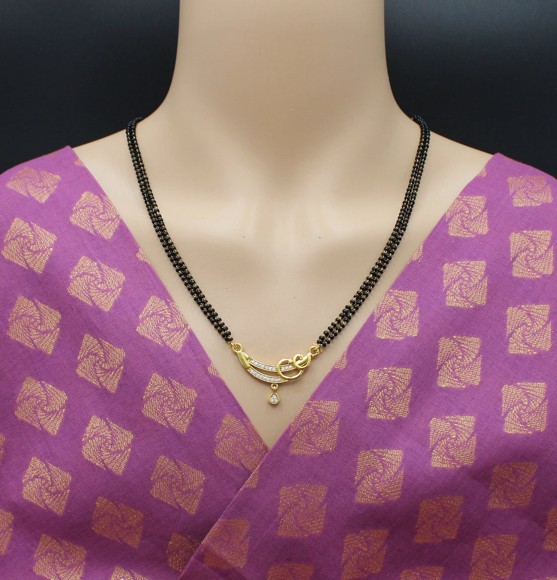 Elegant Double-Line Mangalsutra with CZ Stone & Gold-Plated Pendant