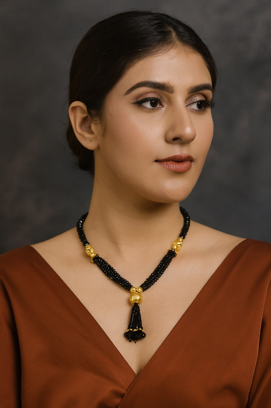 Classic Multi-Layer Black Bead Tassel Mangalsutra – 1 Gram Gold Plated Bridal Elegance 🖤✨