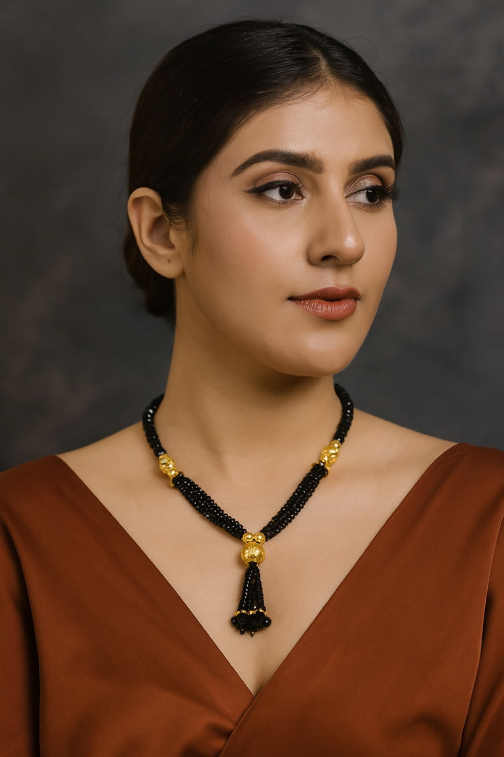 Classic Multi-Layer Black Bead Tassel Mangalsutra – 1 Gram Gold Plated Bridal Elegance 🖤✨
