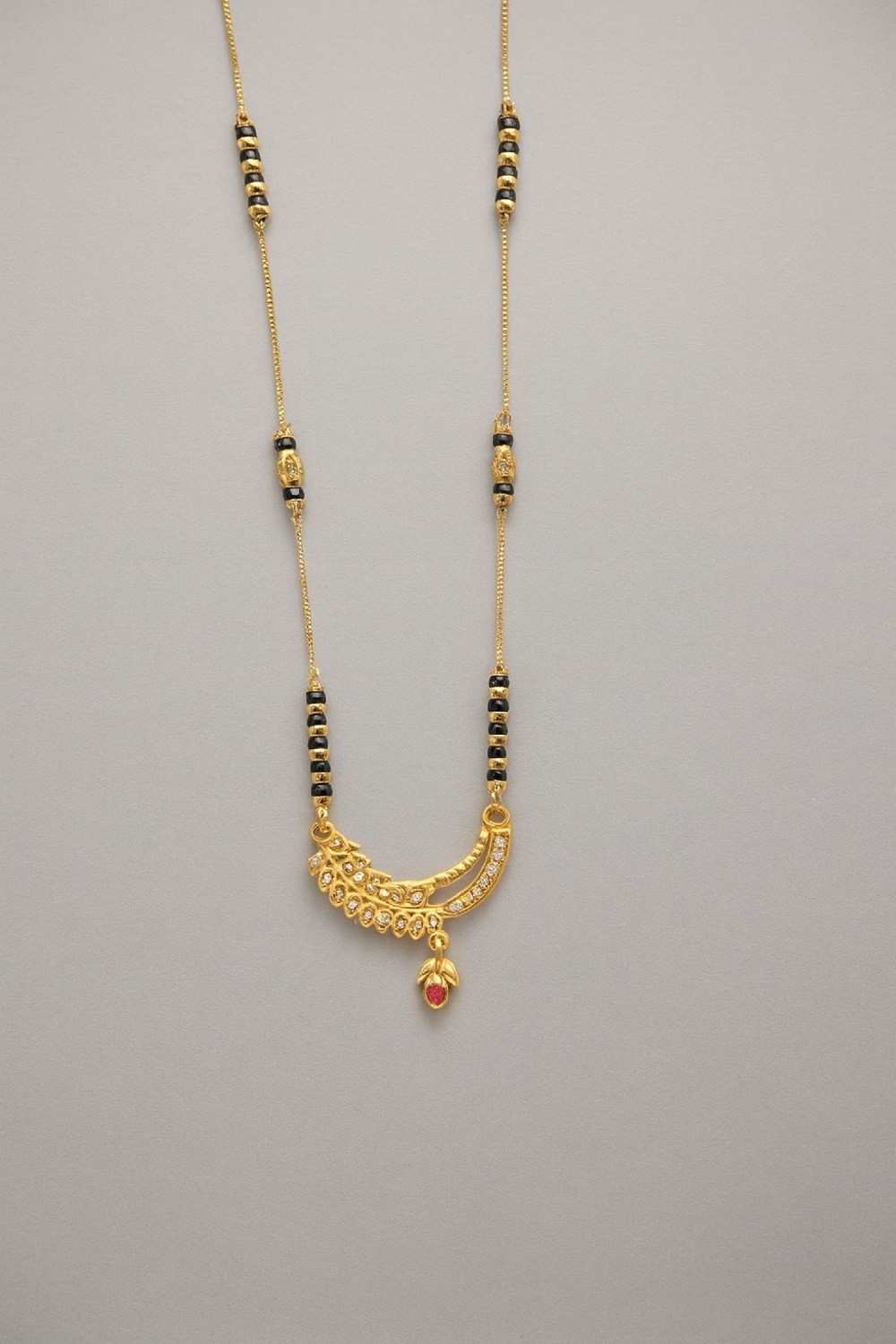 Gold-Plated Daily Wear Mangalsutra – Classic Black Beads with Designer Ball Pendant
