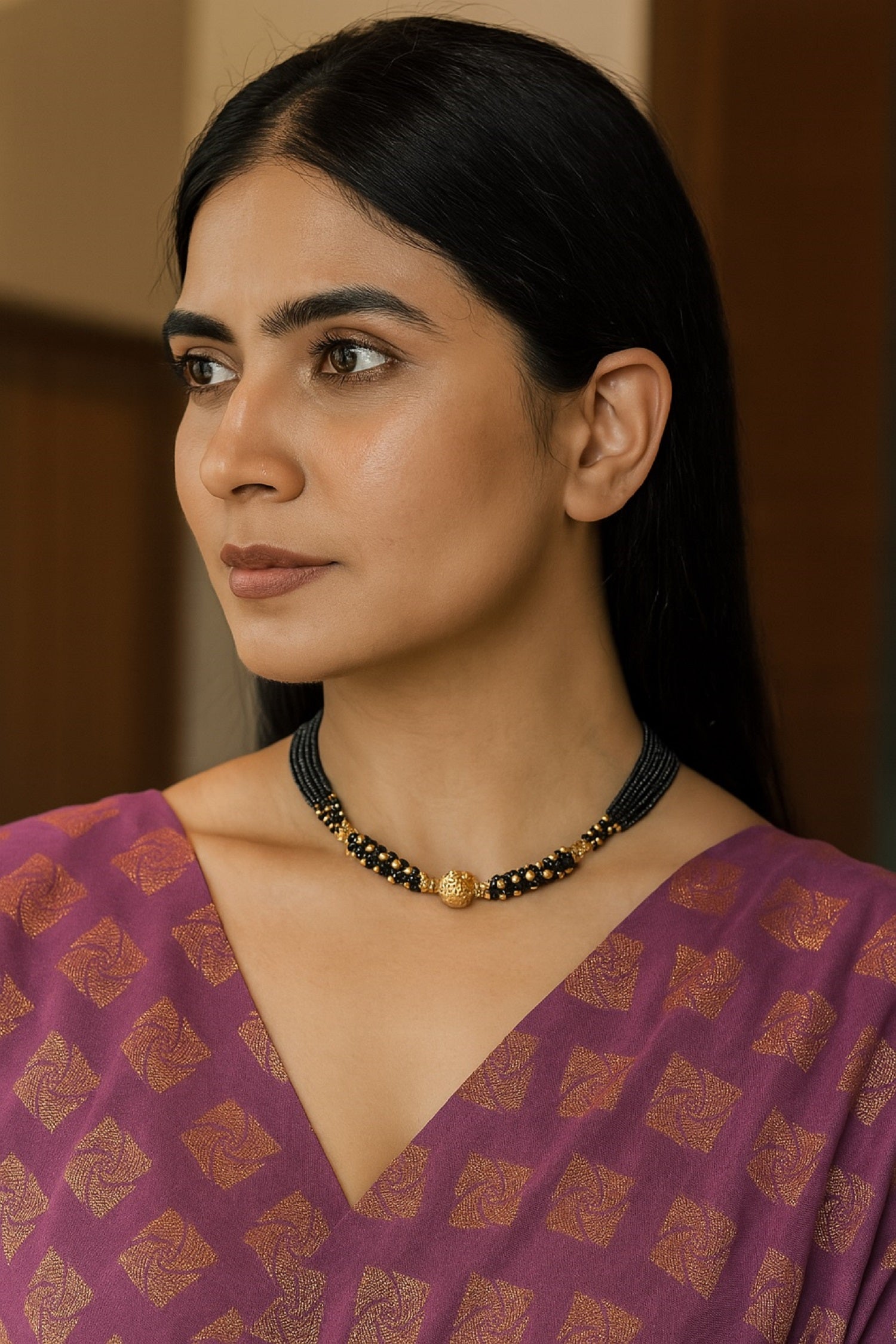 Classic Black Bead Choker Mangalsutra – 1 Gram Gold Plated Minimal Design for Everyday Elegance ✨