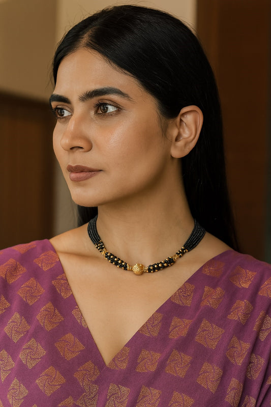 Classic Black Bead Choker Mangalsutra – 1 Gram Gold Plated Minimal Design for Everyday Elegance ✨