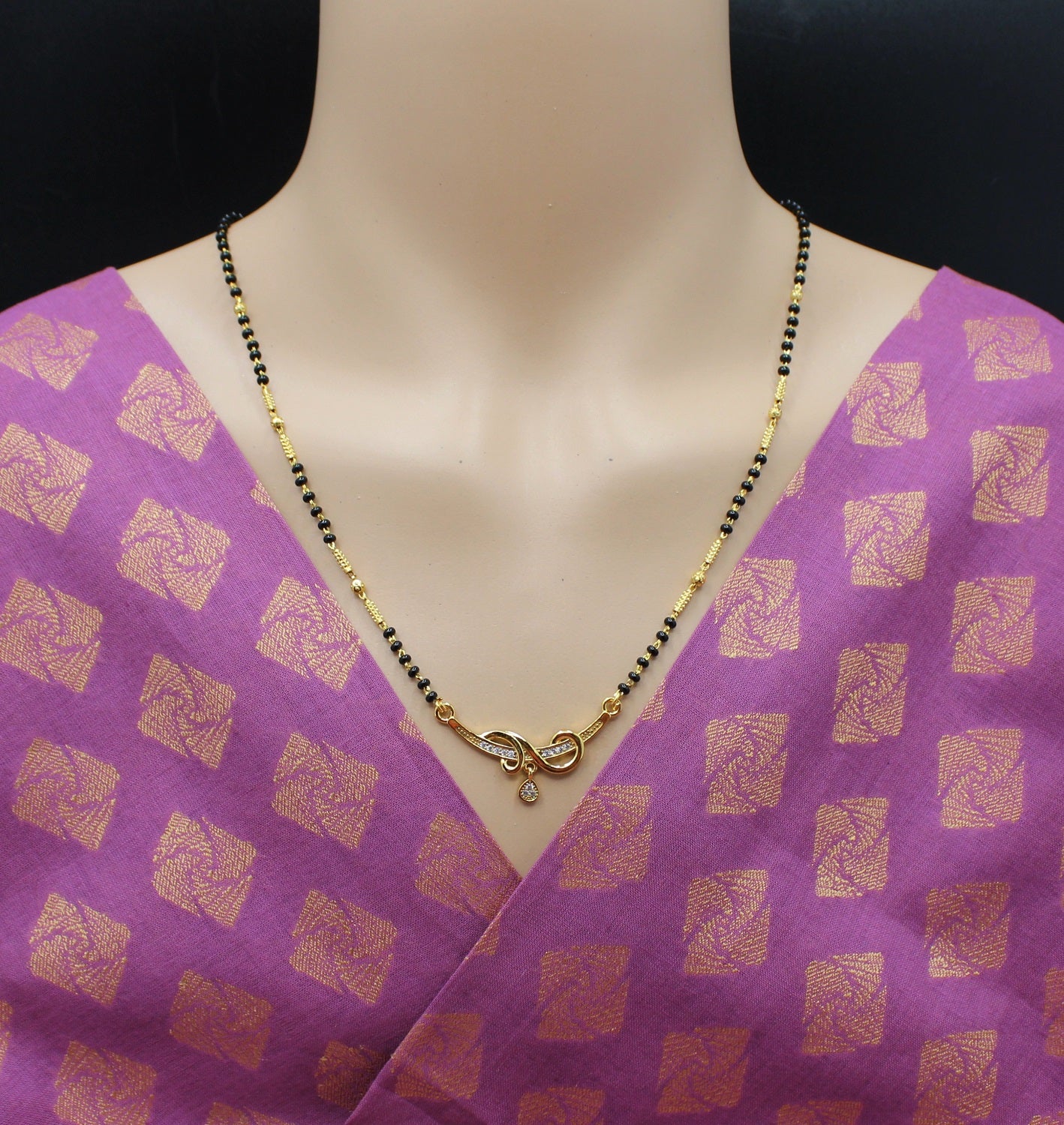Elegant Gold-Plated Mangalsutra with Designer Pendant & Black Beads