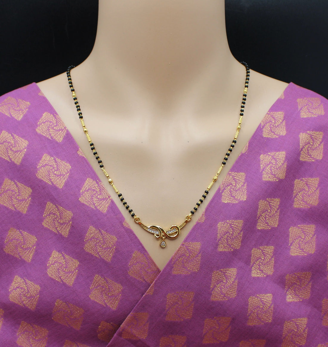 Elegant Gold-Plated Mangalsutra with Designer Pendant & Black Beads