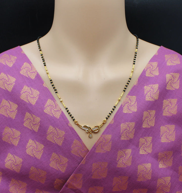 Elegant Gold-Plated Mangalsutra with Designer Pendant & Black Beads