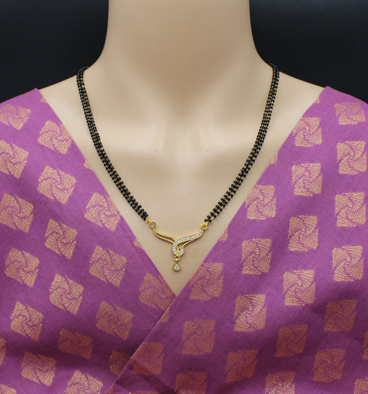 Classic Double-Line Mangalsutra with Gold-Plated CZ Pendant
