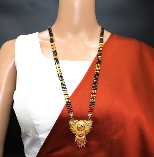 soni jewellery Traditional One Gram Gold Plated Long Black Beads  Golden Mangalsutra For Women