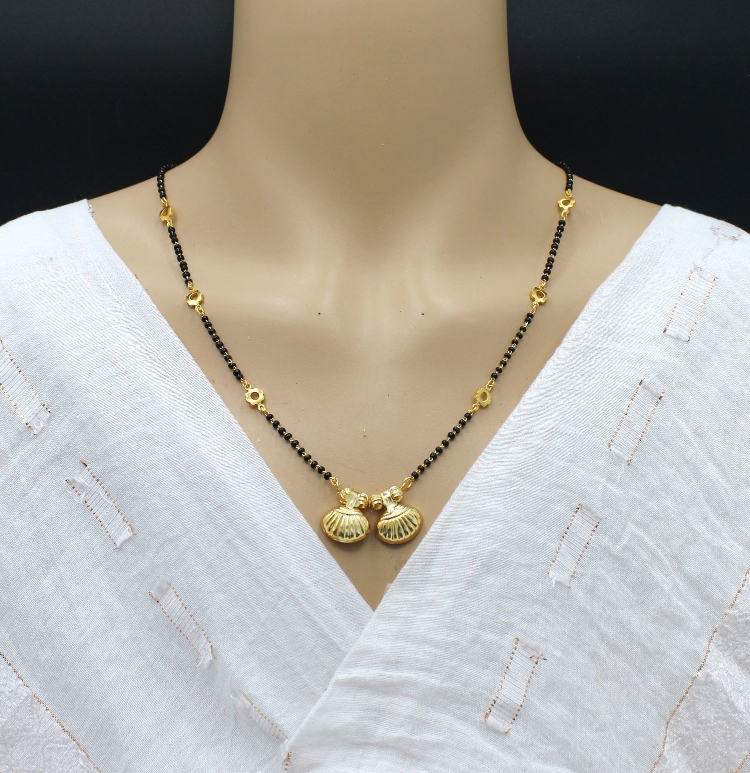 Classic Shell Design Double Pendant Gold-Plated Mangalsutra – Symbol of Love & Prosperity 💛