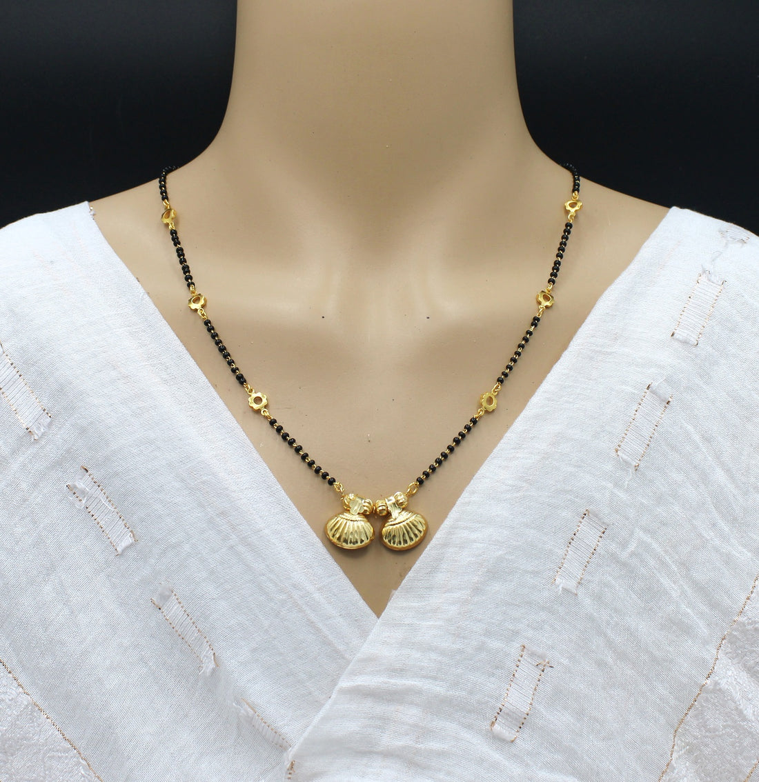 Classic Shell Design Double Pendant Gold-Plated Mangalsutra – Symbol of Love & Prosperity 💛