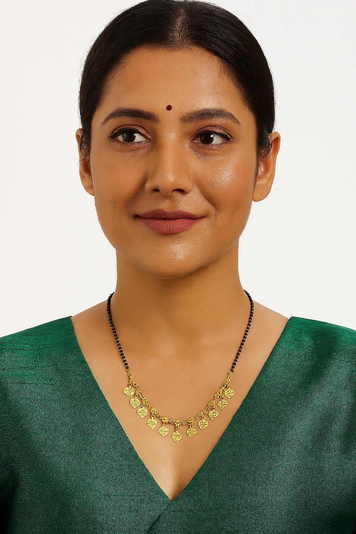 Gold-Plated Mangalsutra with Black Beads & Heart Charm Design – Stylish Daily Wear
