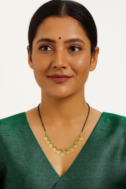 Gold-Plated Mangalsutra with Black Beads & Heart Charm Design – Stylish Daily Wear