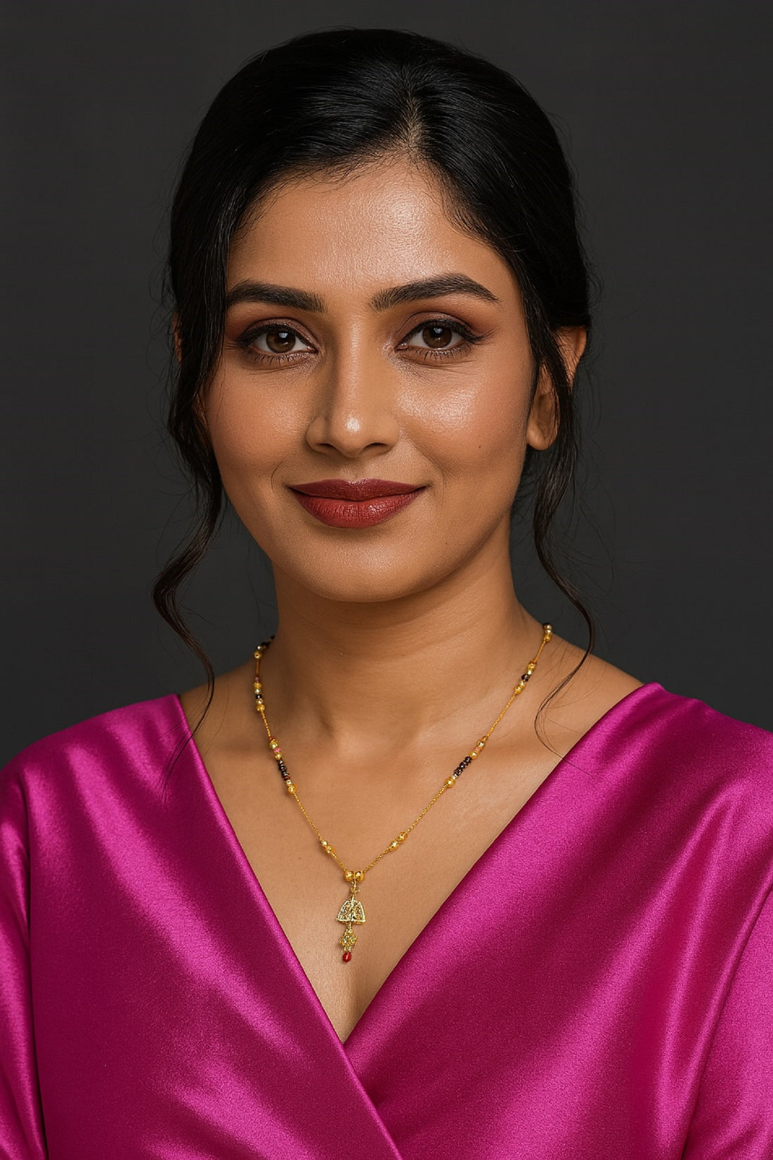 Gold-Plated Mangalsutra with Black Beads & Layered Pendant – Traditional Daily & Festive Wear