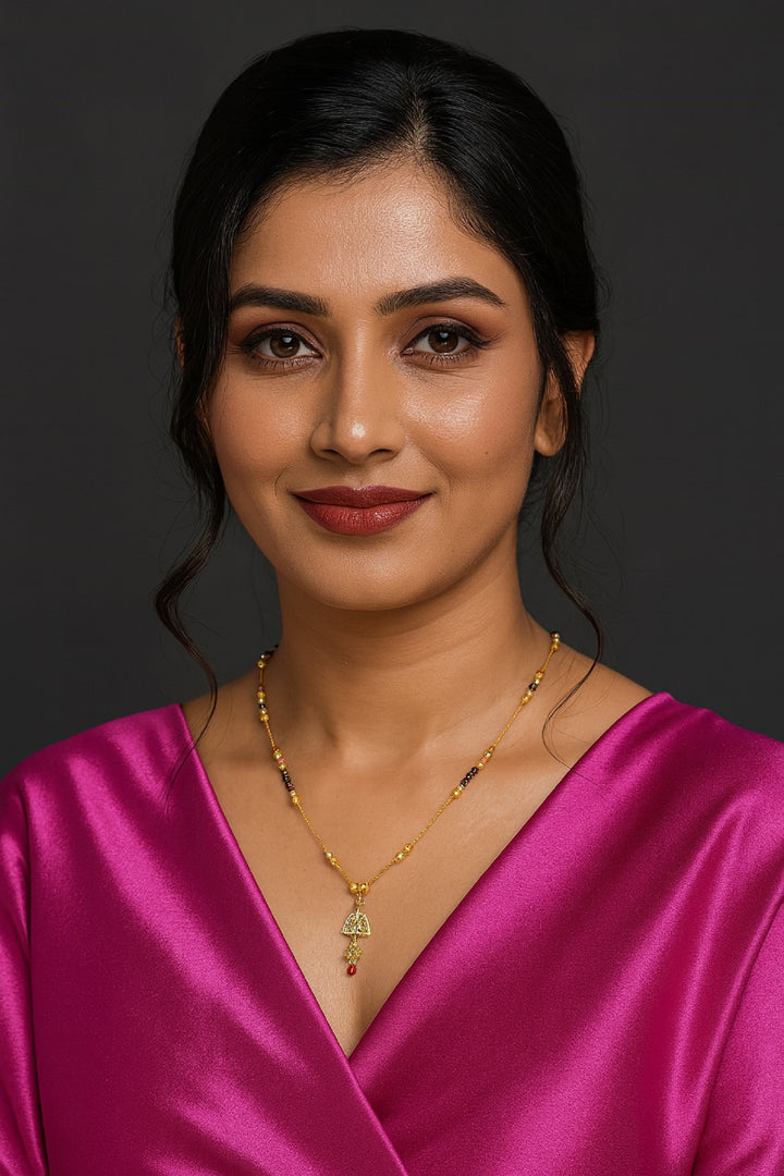 Gold-Plated Mangalsutra with Black Beads & Layered Pendant – Traditional Daily & Festive Wear